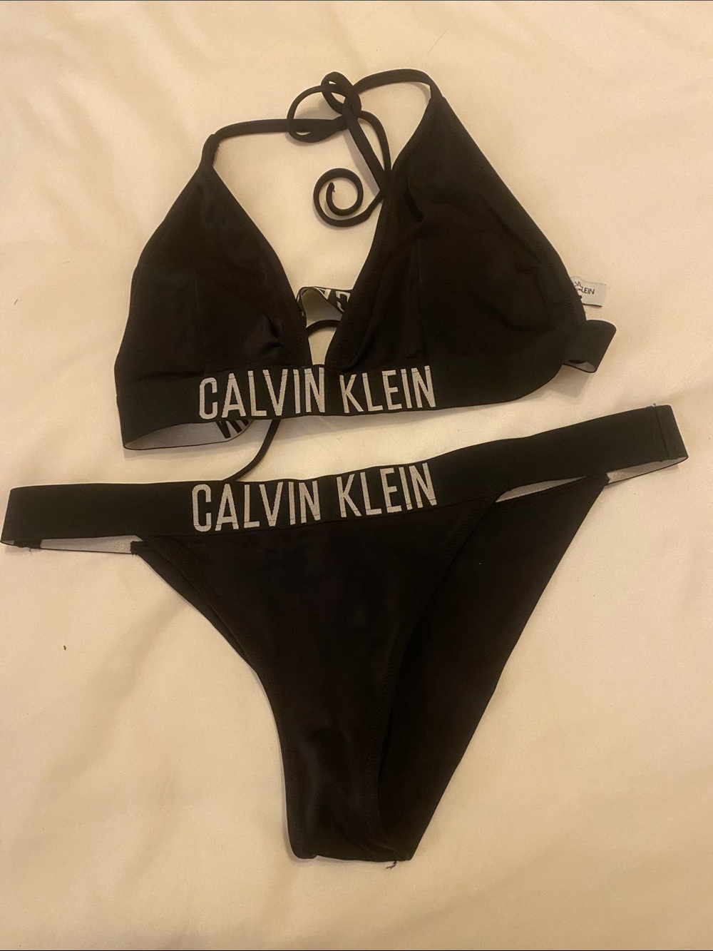 Calvin Klein Black Logo Triangle Bikini Set with Script Band